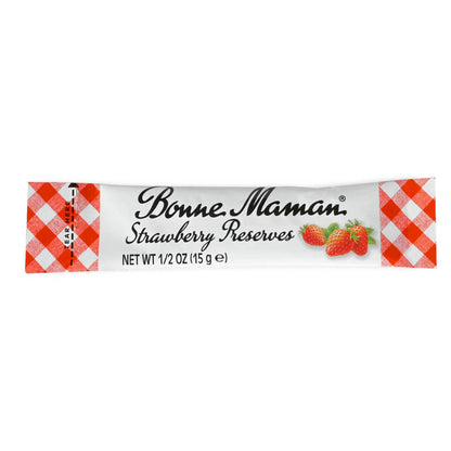 Bonne Maman Strawberry Reserves jelly stick on a white background