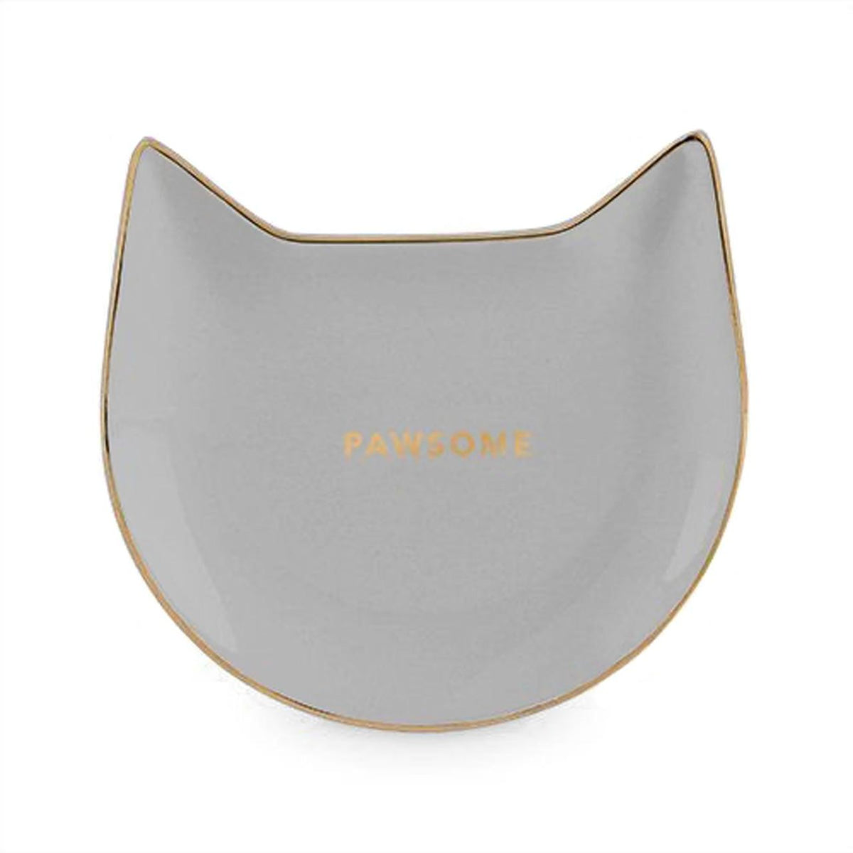 Gray cat-shaped dish with 'PAWSONE' branding on a white background