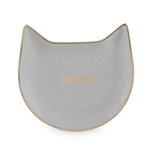 Gray cat-shaped dish with 'PAWSONE' branding on a white background