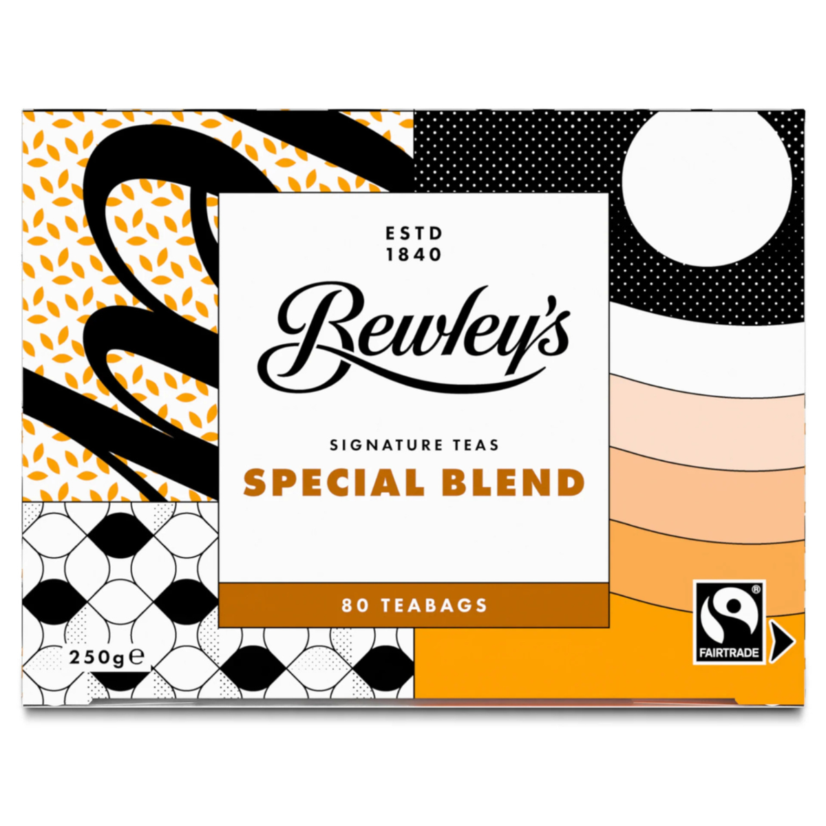 Bewley's Special Blend tea packaging with geometric patterns