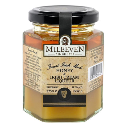 Jar of Mileeven Honey & Irish Cream Liqueur on a white background
