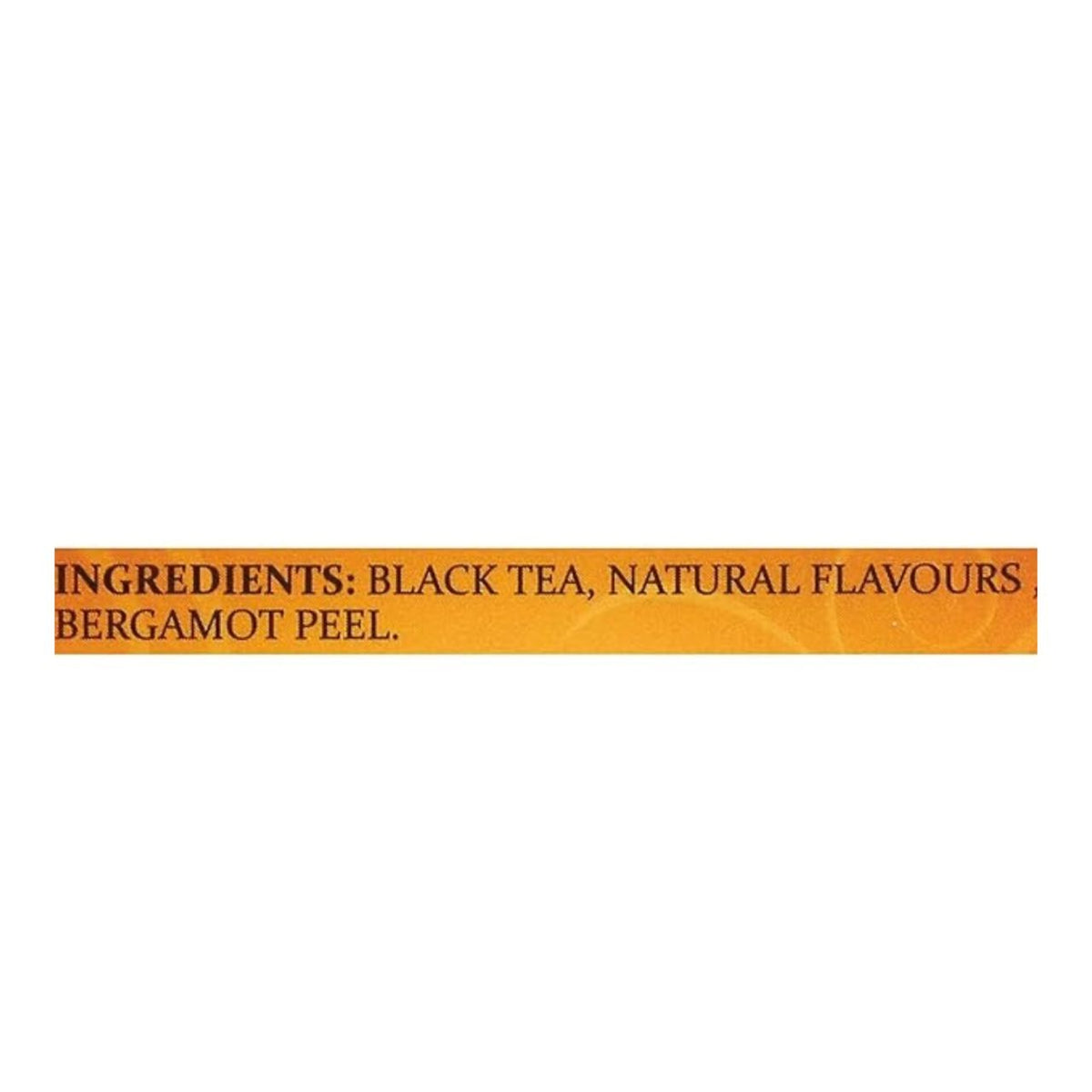 Text label with ingredients of black tea on a white background