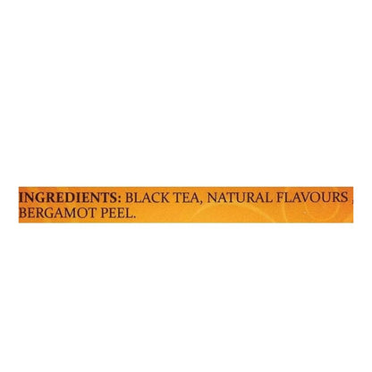 Text label with ingredients of black tea on a white background