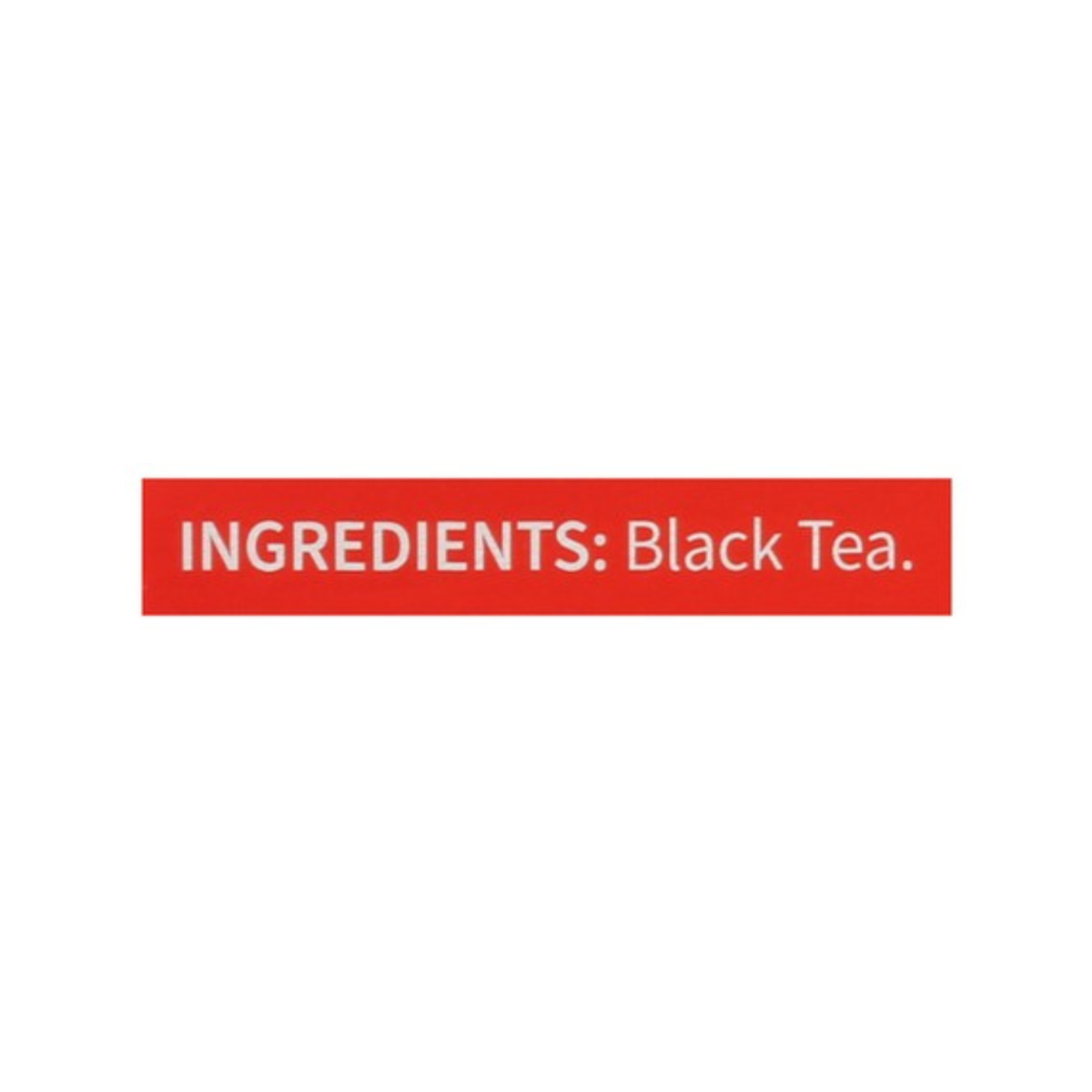 Red rectangular label with 'INGREDIENTS: Black Tea' text on a white background