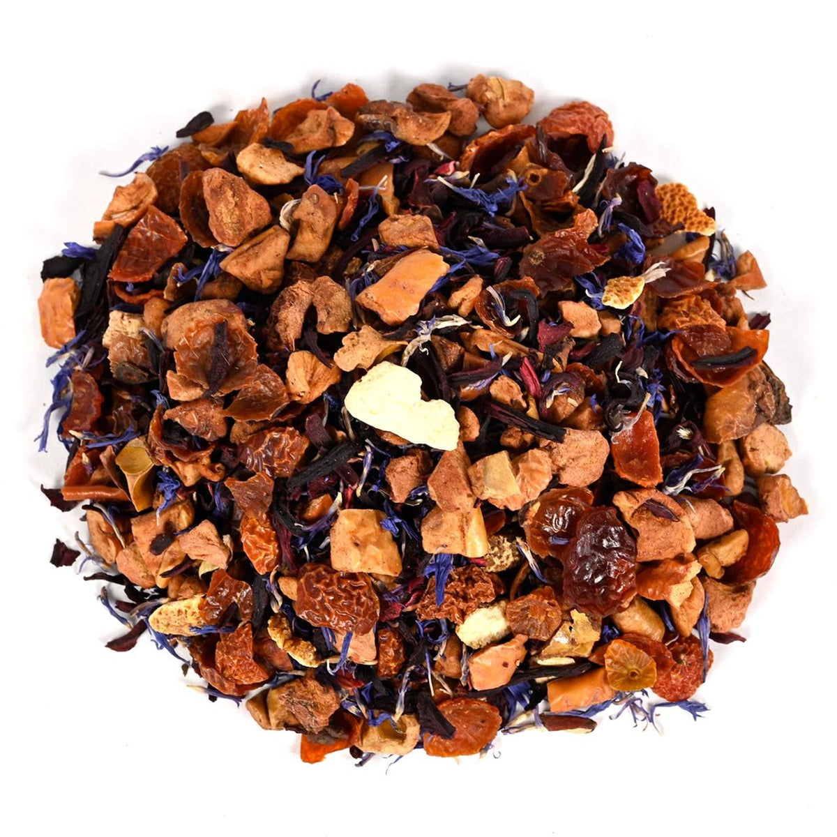 Herbal tisane blend tea leaves with dried pieces of fruit